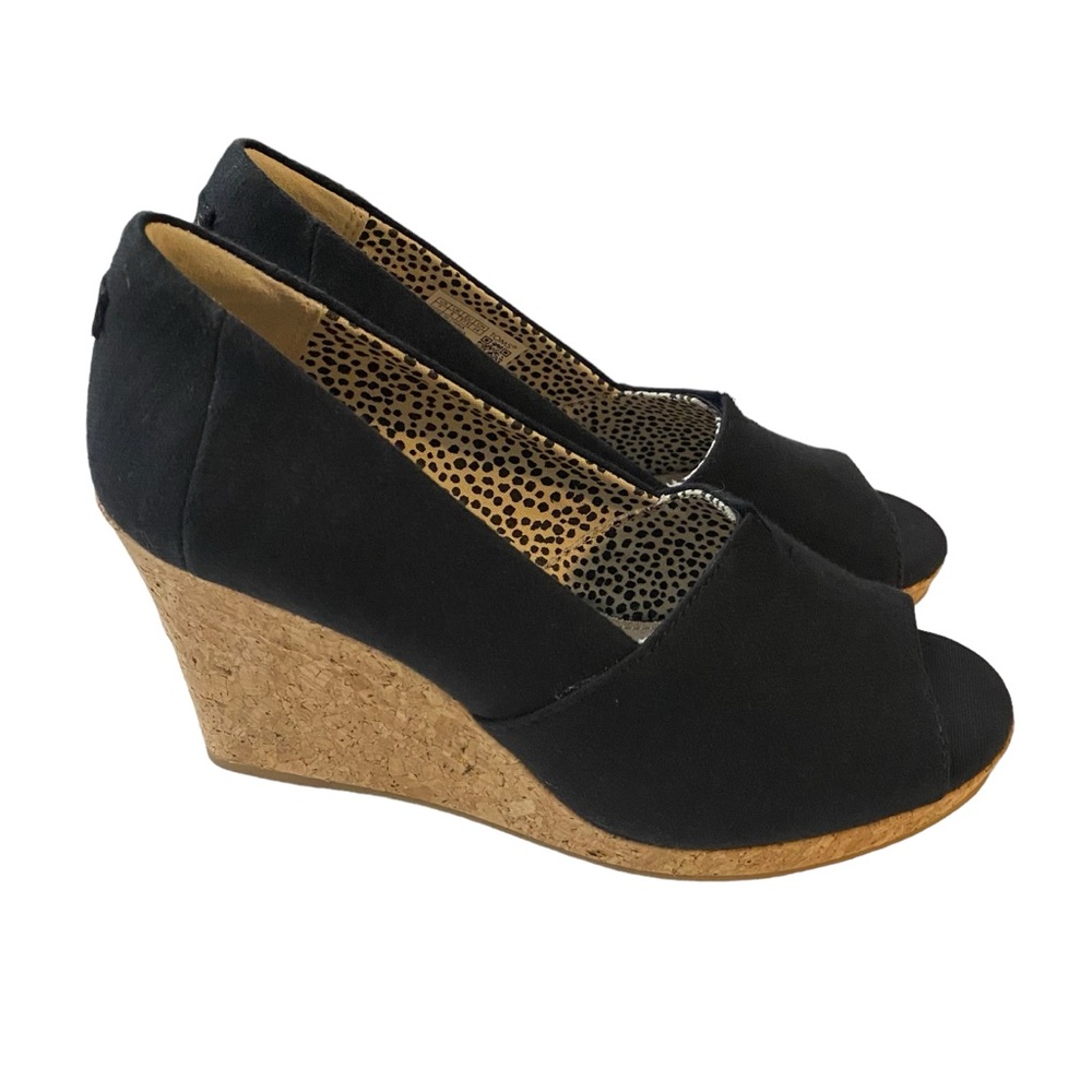 Toms Michelle Espadrille Wedge Sandals Cork Heel Women's Size 7 Black Canvas